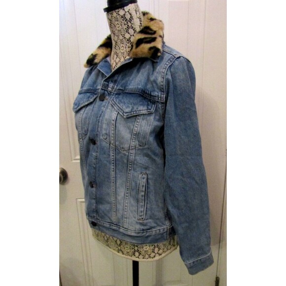 DL 1961 Clyde Classic Trucker Jean Jacket NWT Leopard Fur Collar Retail $249 S - Picture 6 of 11